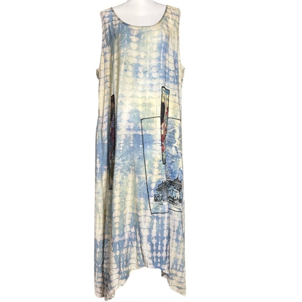 Citron Artistic Blue and Cream Maxi Dress
